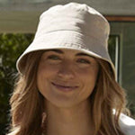 Lady wearing sand bucket hat