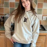 Natural unisex hoodie with French bulldog face on front 