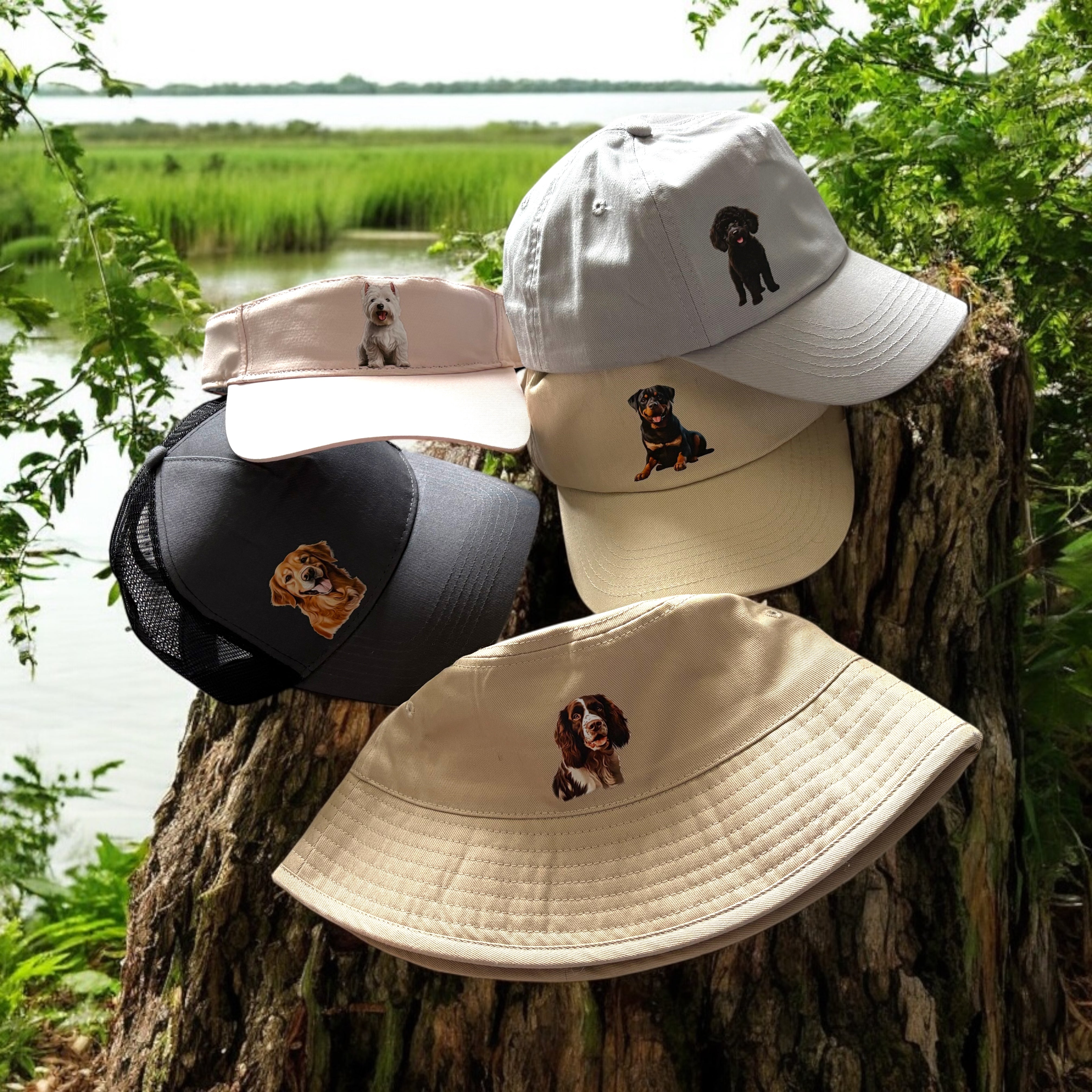 Adult hats with dog images on