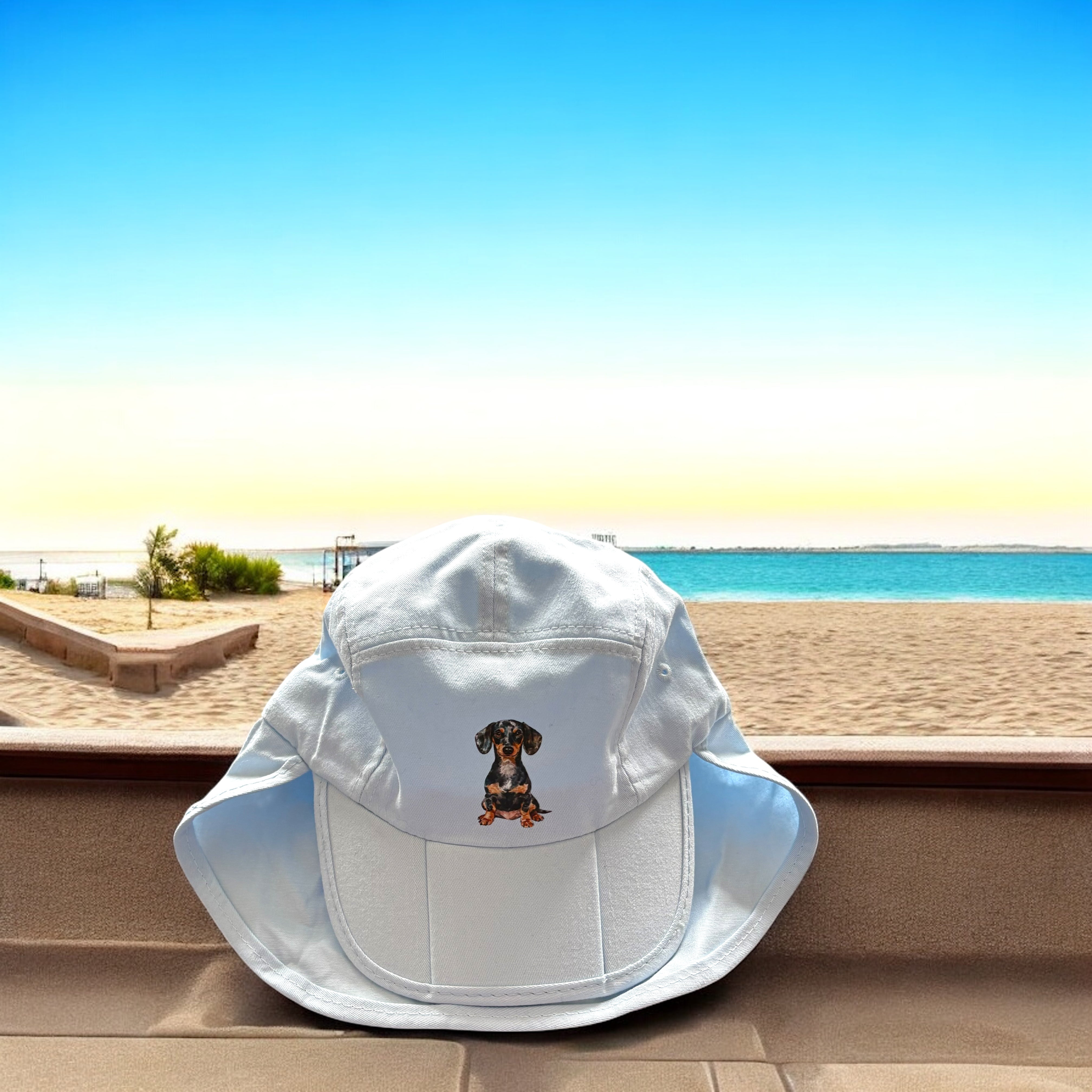 Kids legionnaires hat with dapple dachshund on the front 